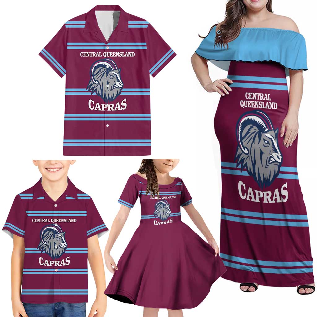 Central Queensland Rugby Custom Family Matching Off Shoulder Maxi Dress and Hawaiian Shirt Go Capras Sporty Style - Aussie Hoodie
