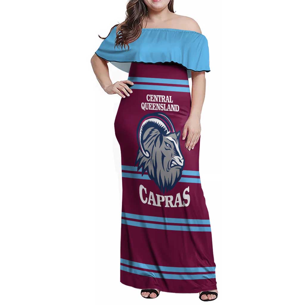 Central Queensland Rugby Custom Family Matching Off Shoulder Maxi Dress and Hawaiian Shirt Go Capras Sporty Style - Aussie Hoodie