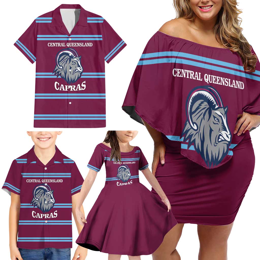 Central Queensland Rugby Custom Family Matching Off Shoulder Short Dress and Hawaiian Shirt Go Capras Sporty Style - Aussie Hoodie