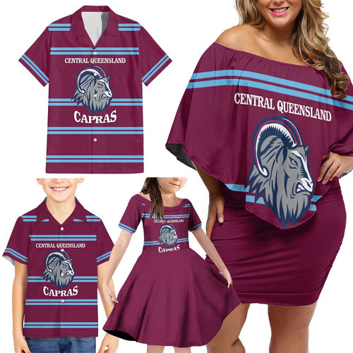 Central Queensland Rugby Custom Family Matching Off Shoulder Short Dress and Hawaiian Shirt Go Capras Sporty Style - Aussie Hoodie