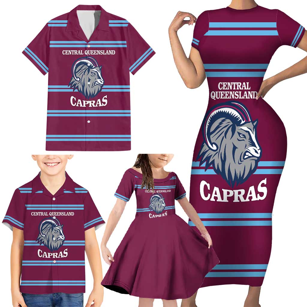 Central Queensland Rugby Custom Family Matching Short Sleeve Bodycon Dress and Hawaiian Shirt Go Capras Sporty Style - Aussie Hoodie