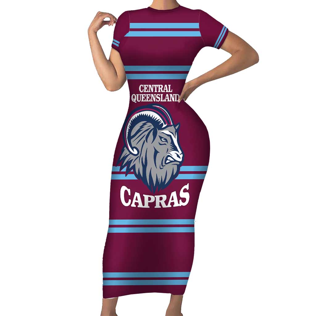 Central Queensland Rugby Custom Family Matching Short Sleeve Bodycon Dress and Hawaiian Shirt Go Capras Sporty Style - Aussie Hoodie