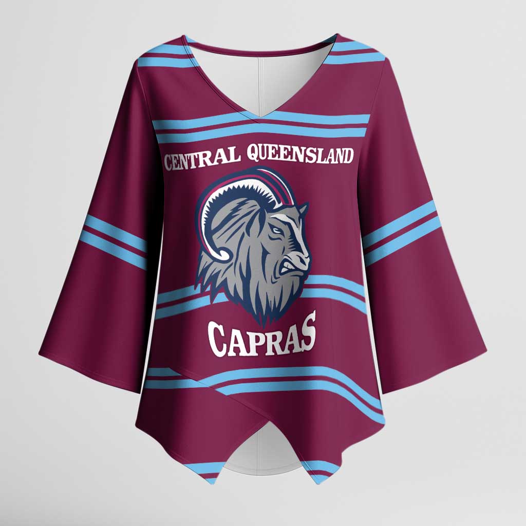 Central Queensland Rugby Custom Kimono Sleeve Blouse Go Capras Sporty Style - Aussie Hoodie