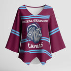 Central Queensland Rugby Custom Kimono Sleeve Blouse Go Capras Sporty Style - Aussie Hoodie
