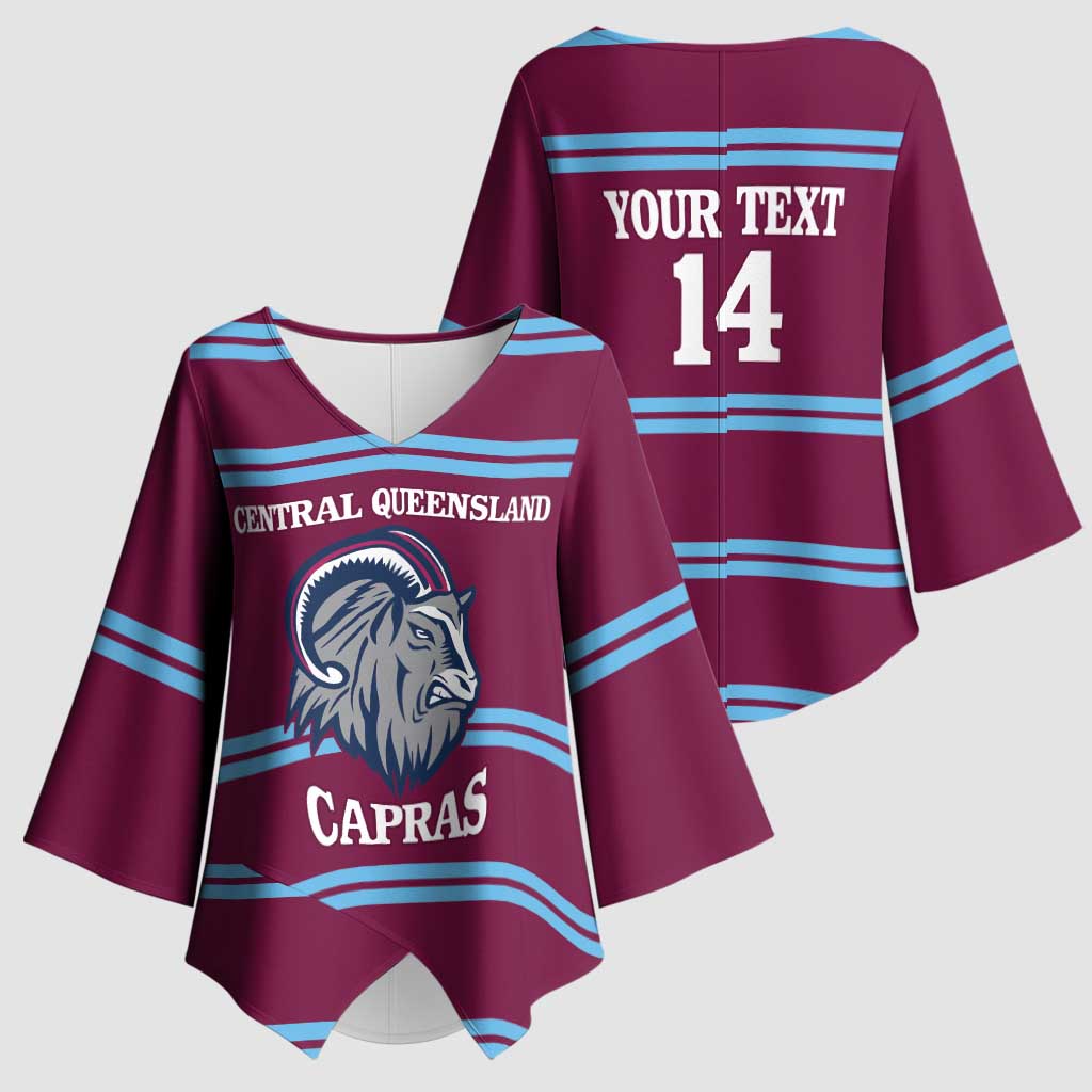 Central Queensland Rugby Custom Kimono Sleeve Blouse Go Capras Sporty Style - Aussie Hoodie