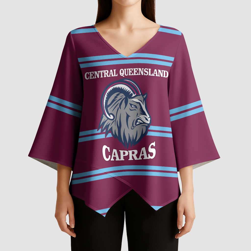 Central Queensland Rugby Custom Kimono Sleeve Blouse Go Capras Sporty Style - Aussie Hoodie