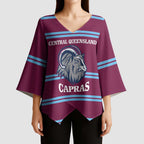 Central Queensland Rugby Custom Kimono Sleeve Blouse Go Capras Sporty Style - Aussie Hoodie