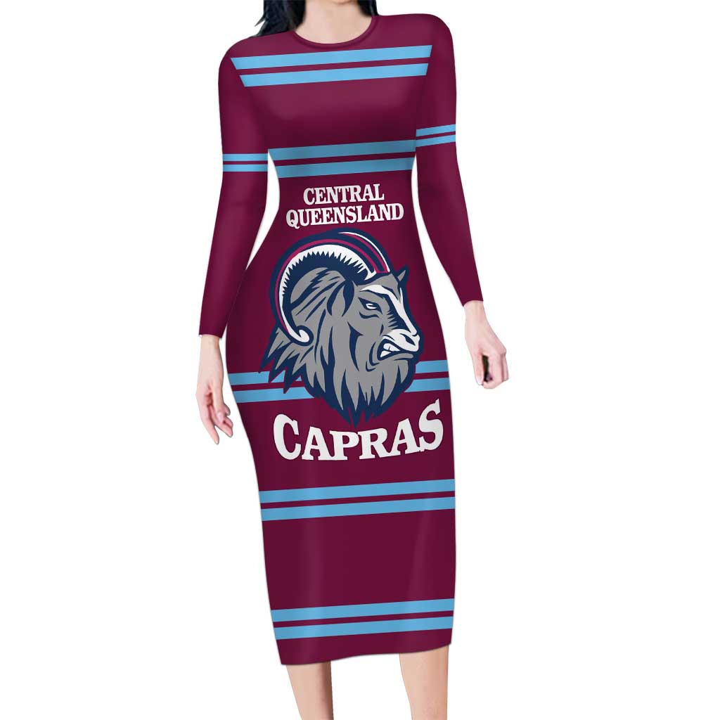 Central Queensland Rugby Custom Long Sleeve Bodycon Dress Go Capras Sporty Style - Aussie Hoodie