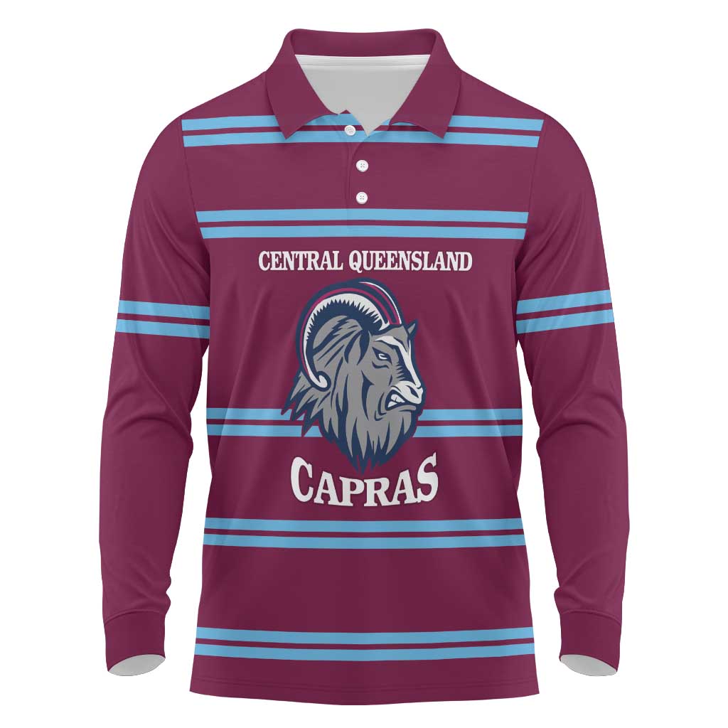 Central Queensland Rugby Custom Long Sleeve Polo Shirt Go Capras Sporty Style - Aussie Hoodie