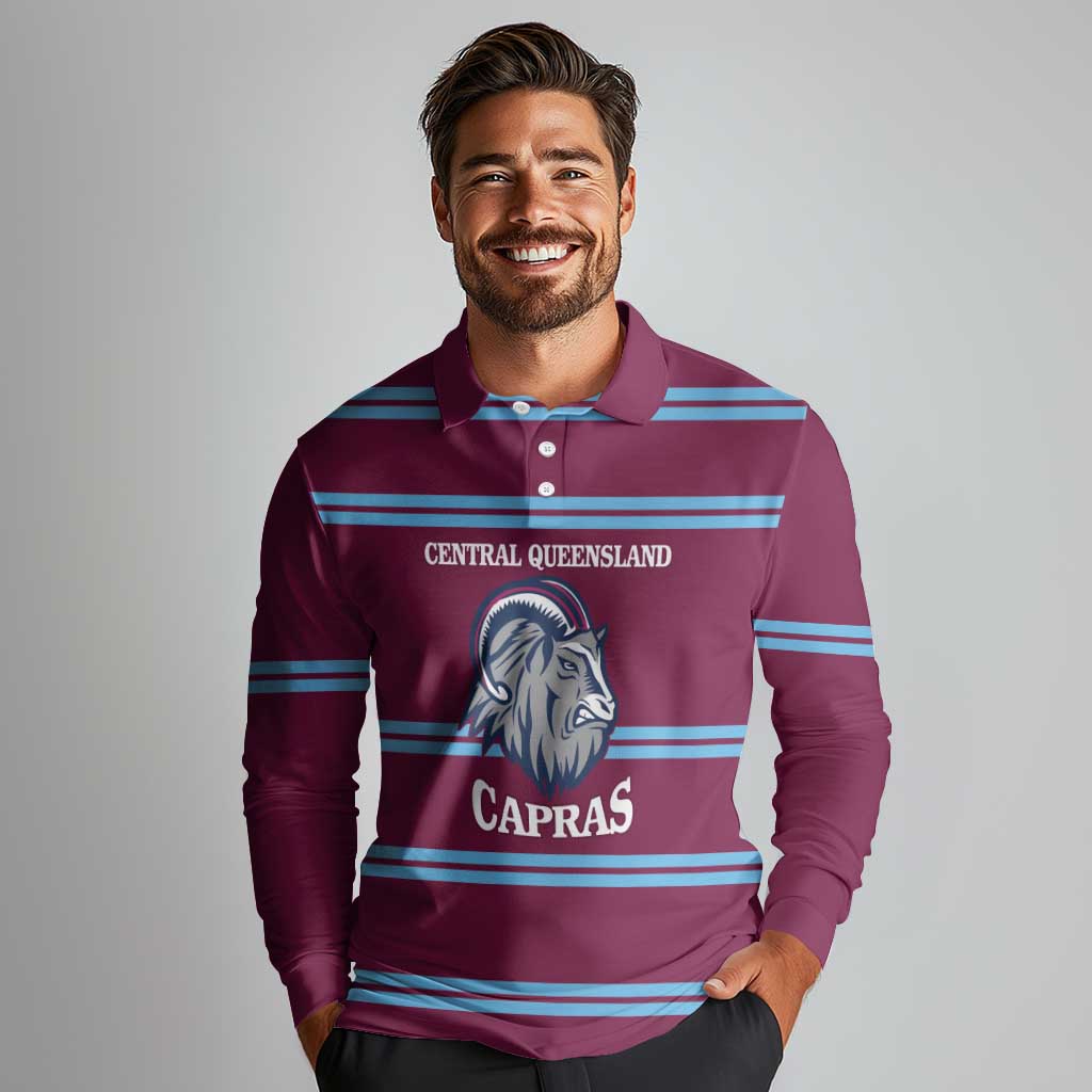 Central Queensland Rugby Custom Long Sleeve Polo Shirt Go Capras Sporty Style - Aussie Hoodie