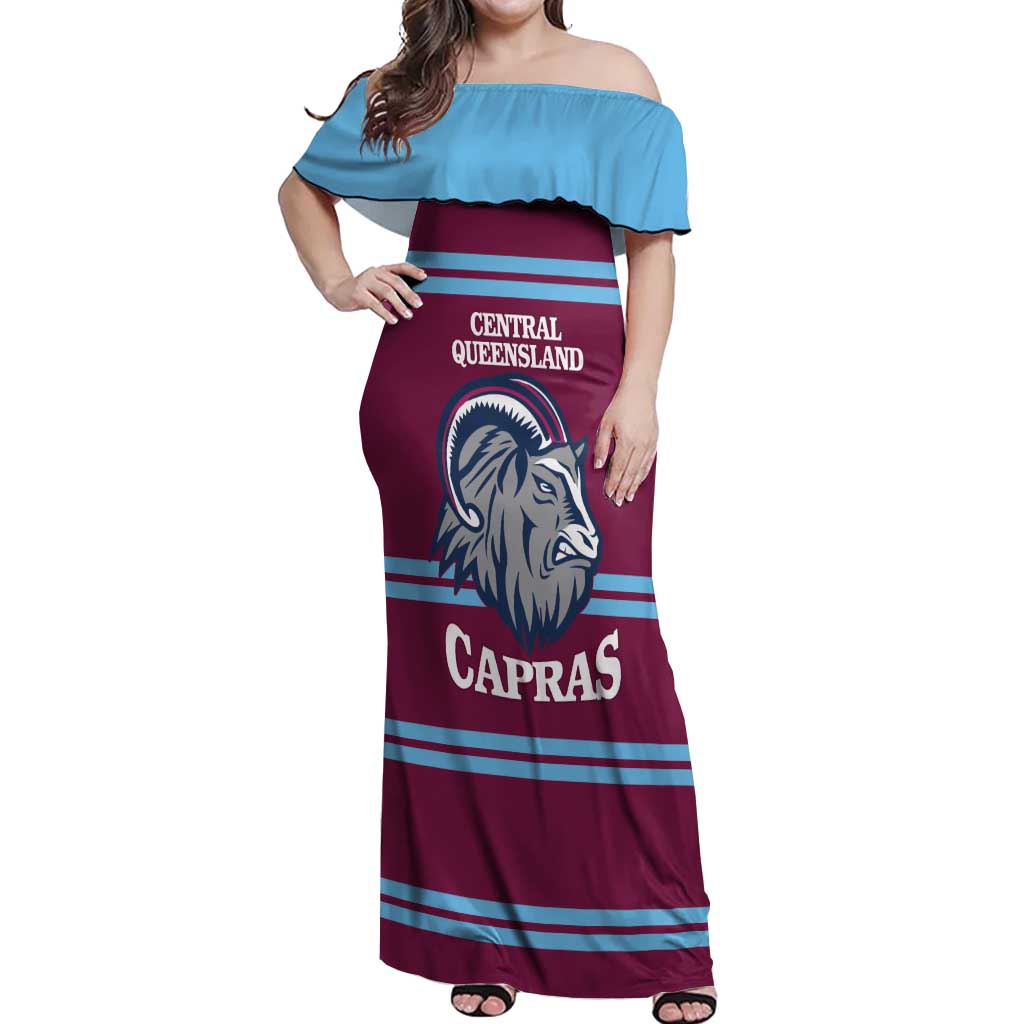 Central Queensland Rugby Custom Off Shoulder Maxi Dress Go Capras Sporty Style - Aussie Hoodie