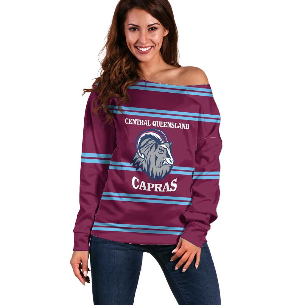 Central Queensland Rugby Custom Off Shoulder Sweater Go Capras Sporty Style - Aussie Hoodie