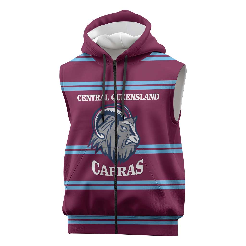 Central Queensland Rugby Custom Sleeveless Zip Hoodie Go Capras Sporty Style LT14
