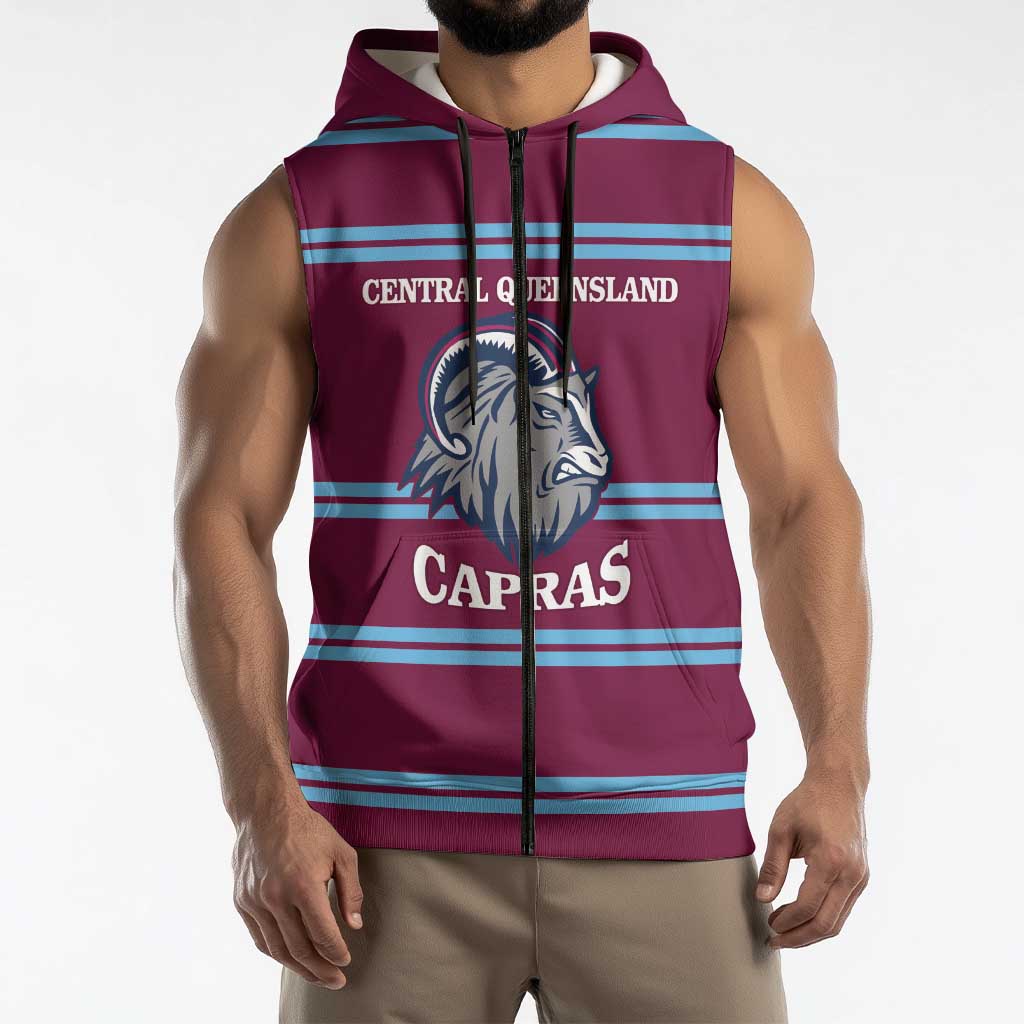 Central Queensland Rugby Custom Sleeveless Zip Hoodie Go Capras Sporty Style LT14