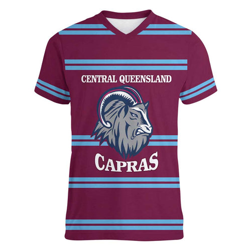 Central Queensland Rugby Custom Women V-Neck T-Shirt Go Capras Sporty Style - Aussie Hoodie
