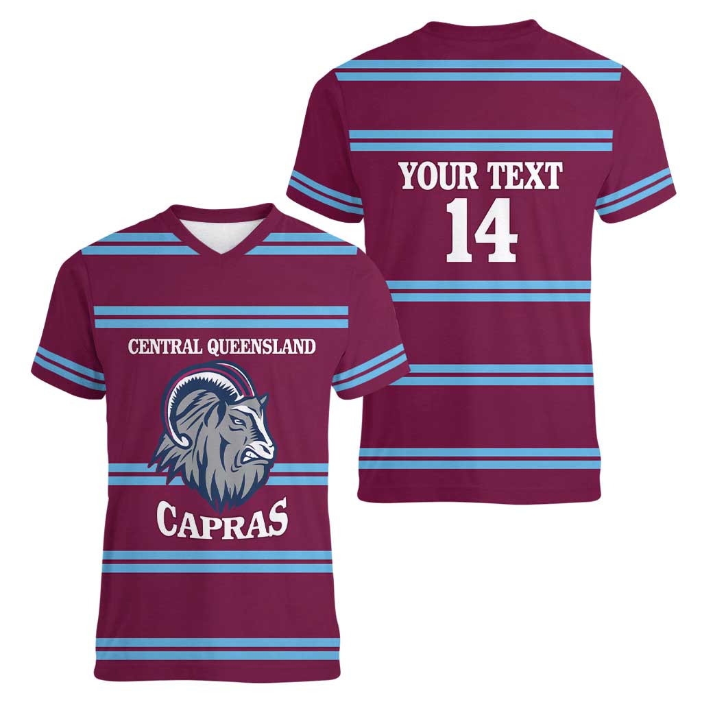 Central Queensland Rugby Custom Women V-Neck T-Shirt Go Capras Sporty Style - Aussie Hoodie