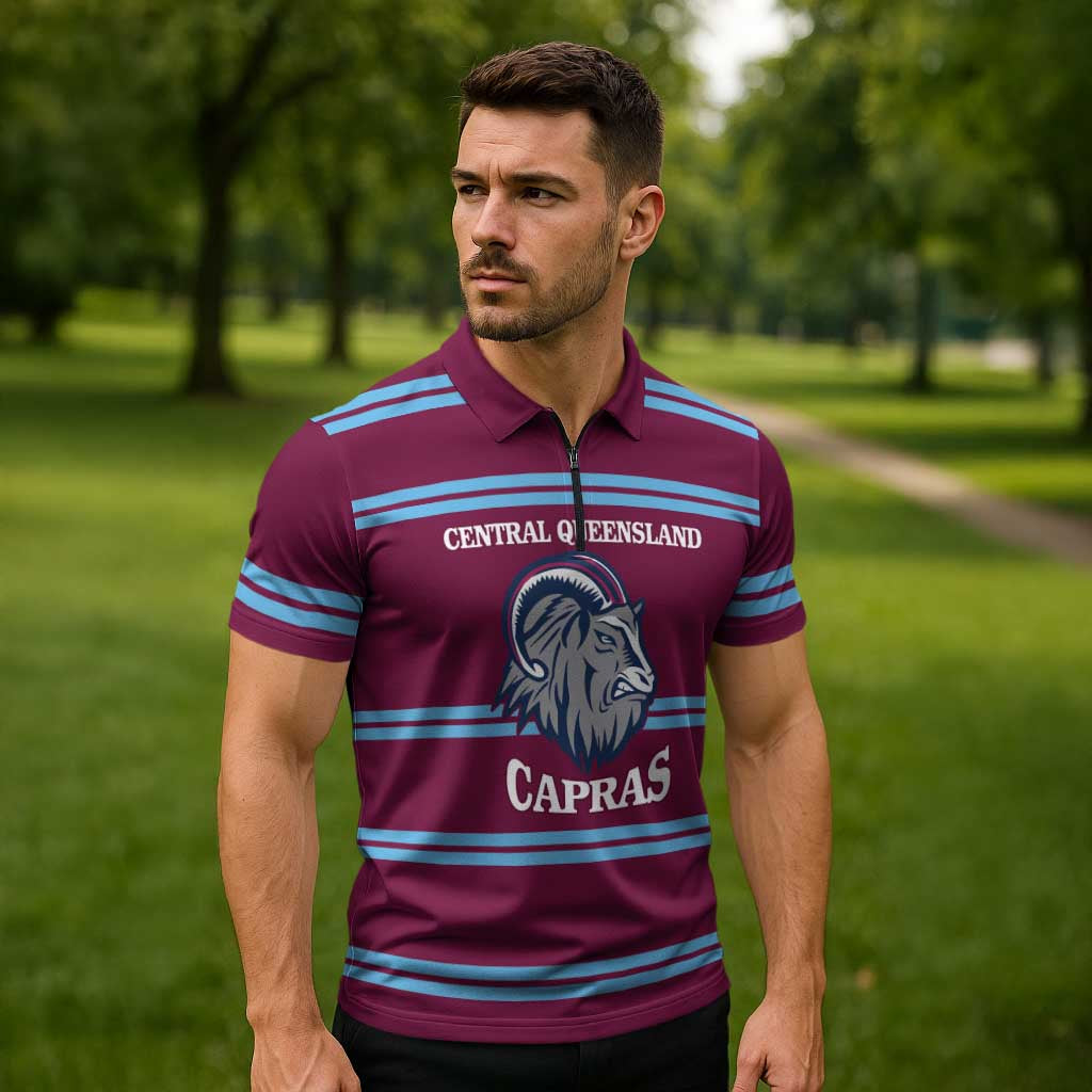 Central Queensland Rugby Custom Zipper Polo Shirt Go Capras Sporty Style - Aussie Hoodie