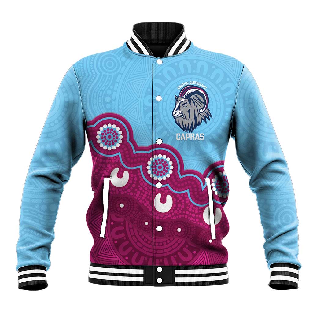 Central Queensland Rugby Custom Baseball Jacket Go Capras Aboriginal Art - Aussie Hoodie