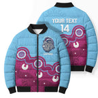 Central Queensland Rugby Custom Bomber Puffer Jacket Go Capras Aboriginal Art - Aussie Hoodie