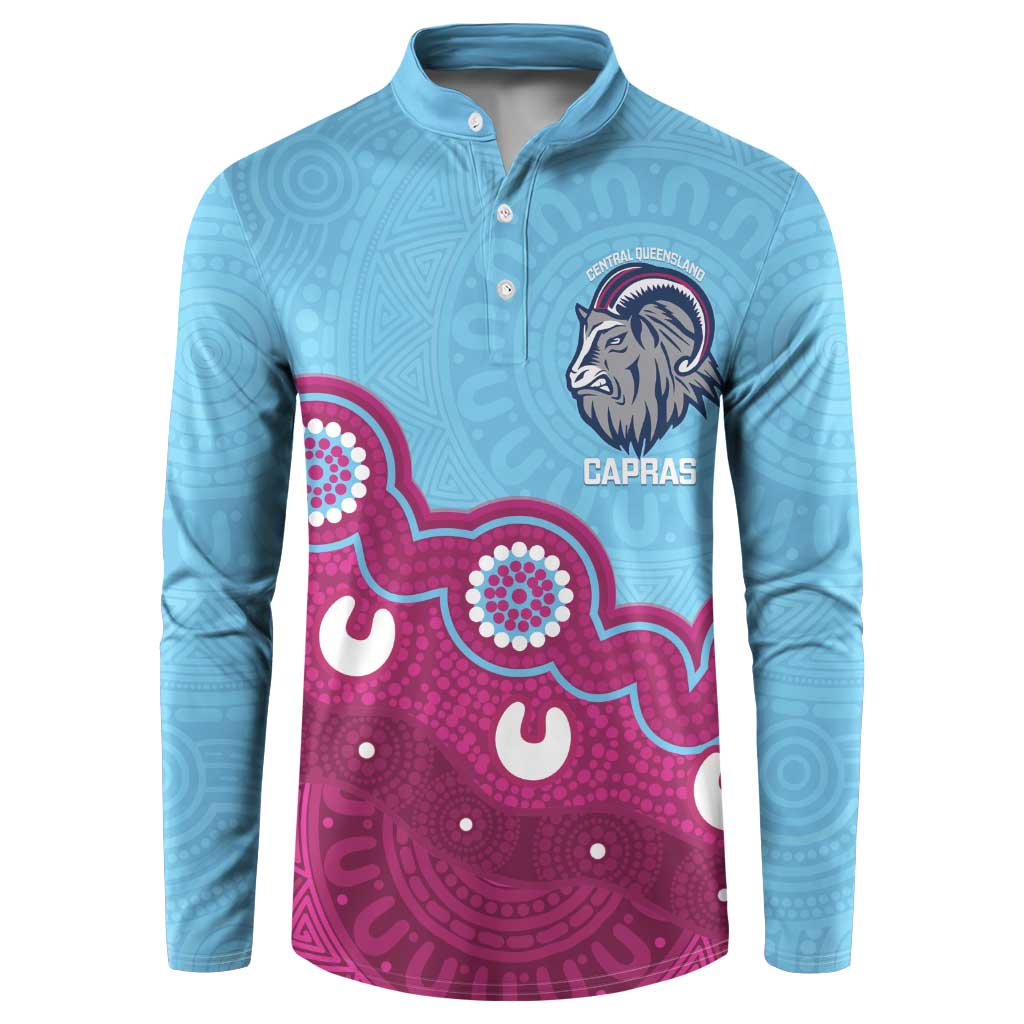 Central Queensland Rugby Custom Button Sweatshirt Go Capras Aboriginal Art - Aussie Hoodie
