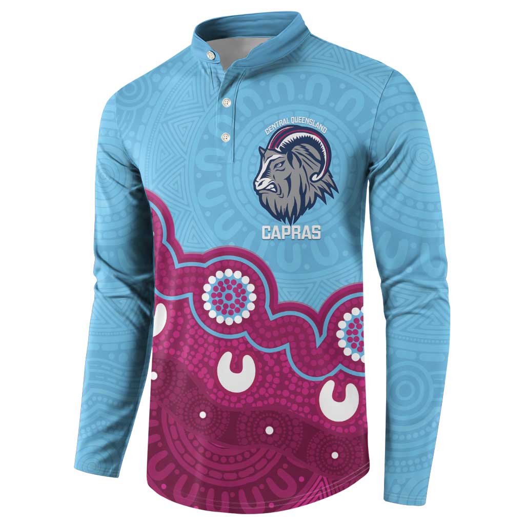Central Queensland Rugby Custom Button Sweatshirt Go Capras Aboriginal Art - Aussie Hoodie