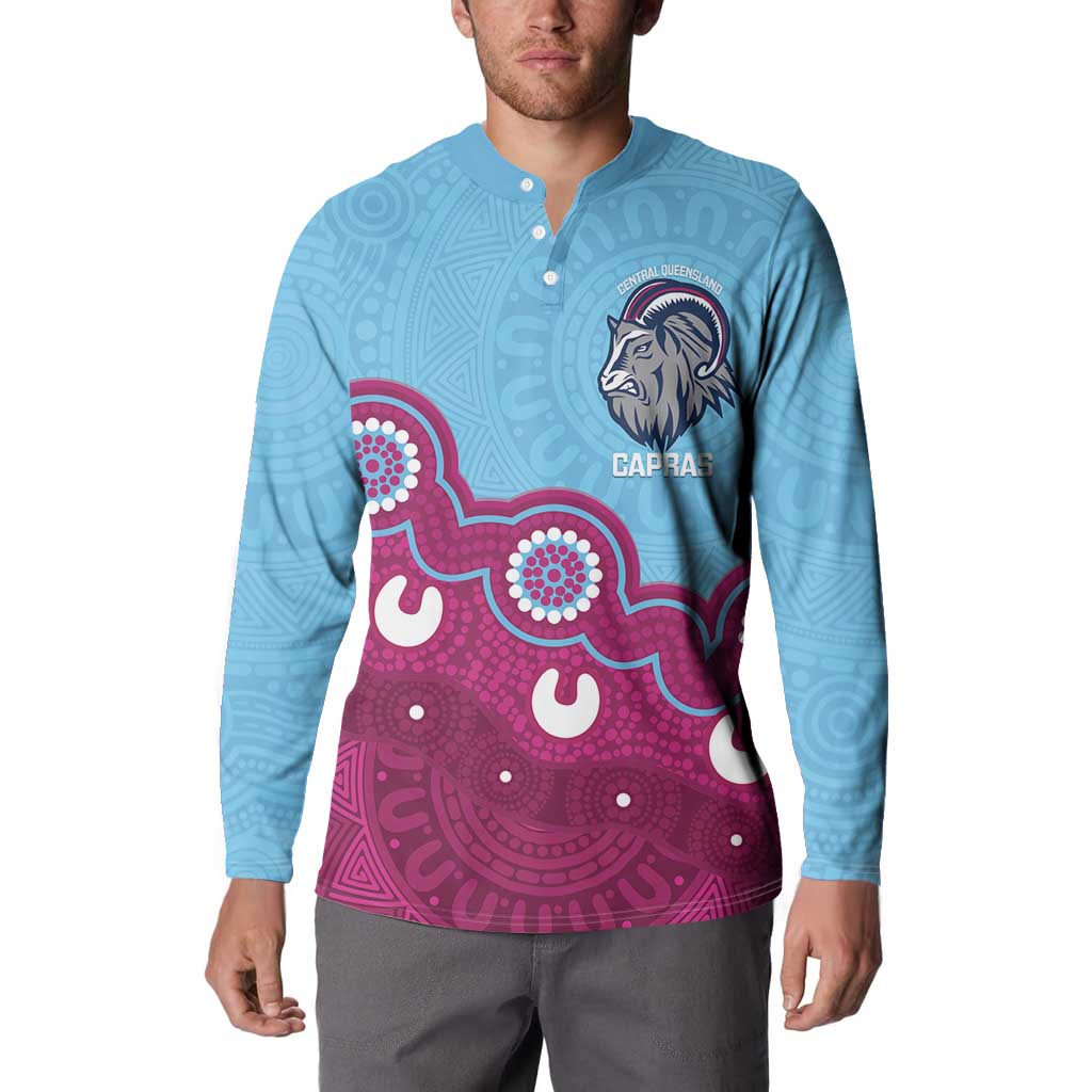 Central Queensland Rugby Custom Button Sweatshirt Go Capras Aboriginal Art - Aussie Hoodie