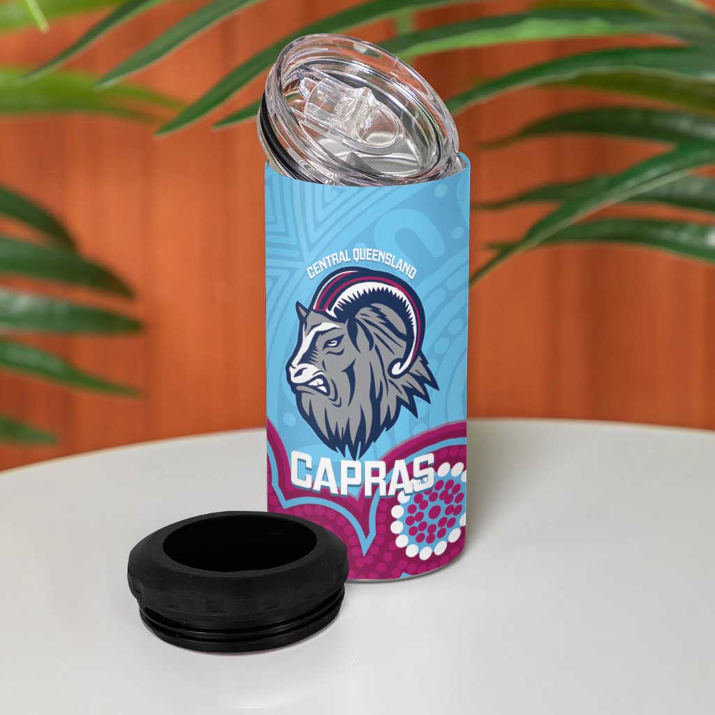 Central Queensland Rugby Custom 4 in 1 Can Cooler Tumbler Go Capras Aboriginal Art - Aussie Hoodie