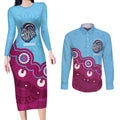 Central Queensland Rugby Custom Couples Matching Long Sleeve Bodycon Dress and Long Sleeve Button Shirt Go Capras Aboriginal Art - Aussie Hoodie