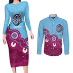 Central Queensland Rugby Custom Couples Matching Long Sleeve Bodycon Dress and Long Sleeve Button Shirt Go Capras Aboriginal Art - Aussie Hoodie