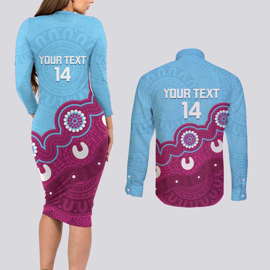 Central Queensland Rugby Custom Couples Matching Long Sleeve Bodycon Dress and Long Sleeve Button Shirt Go Capras Aboriginal Art - Aussie Hoodie