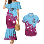 Central Queensland Rugby Custom Couples Matching Mermaid Dress and Hawaiian Shirt Go Capras Aboriginal Art - Aussie Hoodie