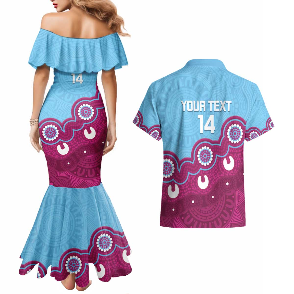 Central Queensland Rugby Custom Couples Matching Mermaid Dress and Hawaiian Shirt Go Capras Aboriginal Art - Aussie Hoodie