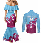 Central Queensland Rugby Custom Couples Matching Mermaid Dress and Long Sleeve Button Shirt Go Capras Aboriginal Art - Aussie Hoodie