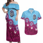 Central Queensland Rugby Custom Couples Matching Off Shoulder Maxi Dress and Hawaiian Shirt Go Capras Aboriginal Art - Aussie Hoodie