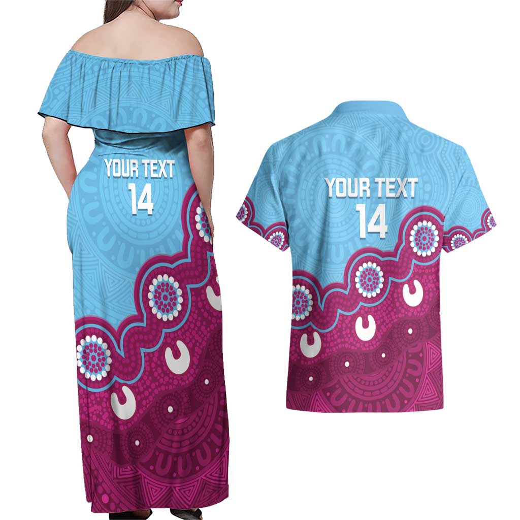 Central Queensland Rugby Custom Couples Matching Off Shoulder Maxi Dress and Hawaiian Shirt Go Capras Aboriginal Art - Aussie Hoodie