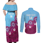 Central Queensland Rugby Custom Couples Matching Off Shoulder Maxi Dress and Long Sleeve Button Shirt Go Capras Aboriginal Art - Aussie Hoodie