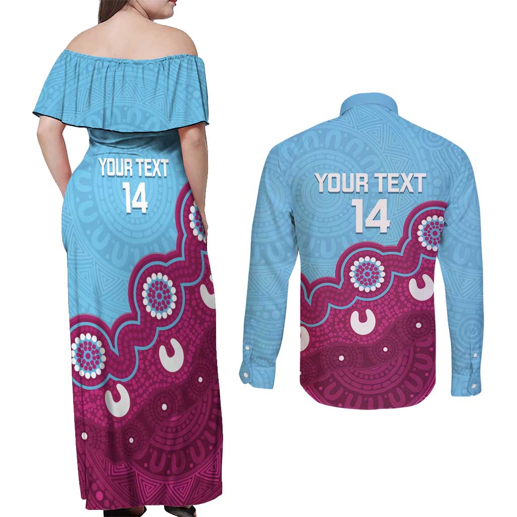 Central Queensland Rugby Custom Couples Matching Off Shoulder Maxi Dress and Long Sleeve Button Shirt Go Capras Aboriginal Art - Aussie Hoodie