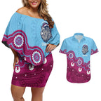 Central Queensland Rugby Custom Couples Matching Off Shoulder Short Dress and Hawaiian Shirt Go Capras Aboriginal Art - Aussie Hoodie
