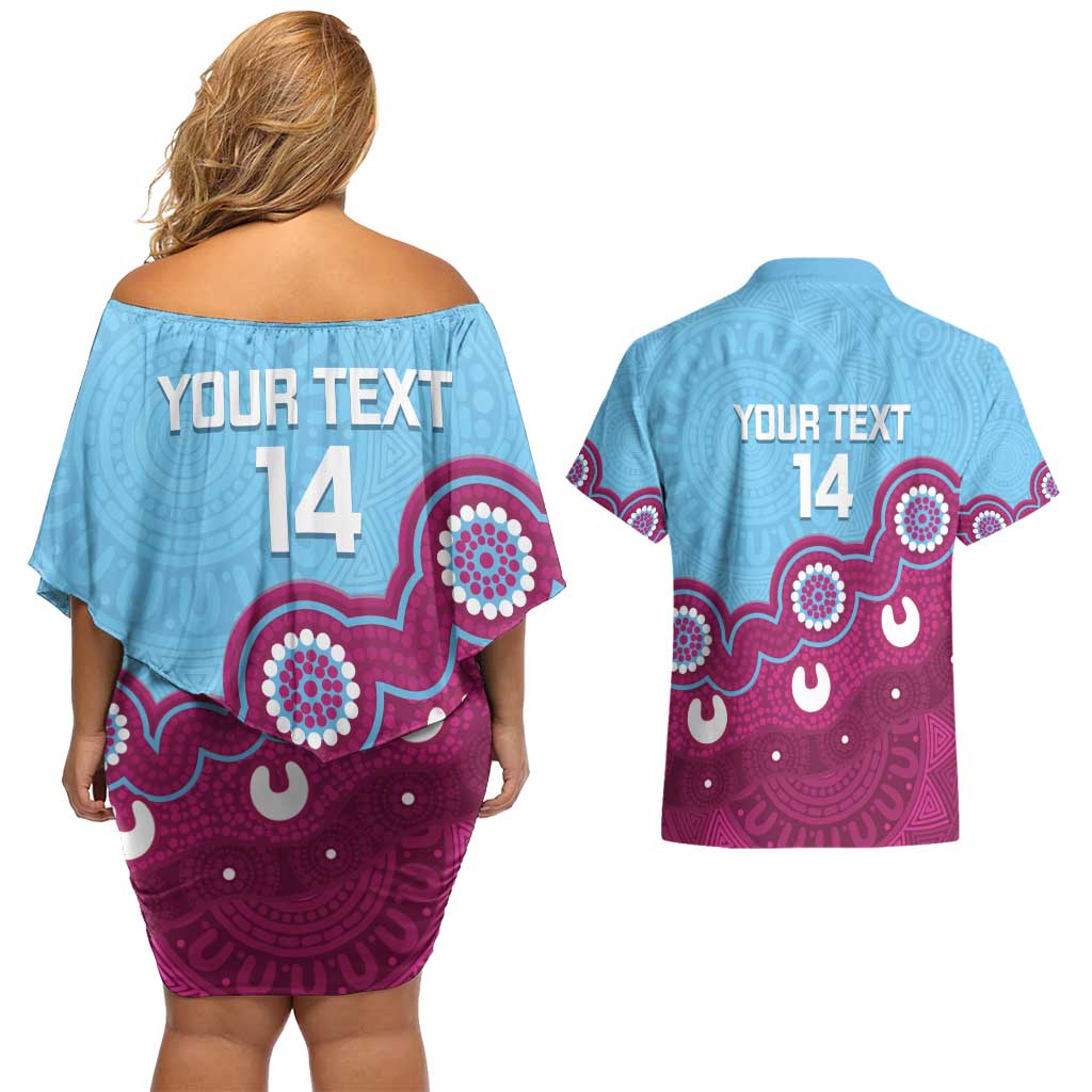 Central Queensland Rugby Custom Couples Matching Off Shoulder Short Dress and Hawaiian Shirt Go Capras Aboriginal Art - Aussie Hoodie