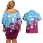 Central Queensland Rugby Custom Couples Matching Off Shoulder Short Dress and Hawaiian Shirt Go Capras Aboriginal Art - Aussie Hoodie