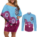 Central Queensland Rugby Custom Couples Matching Off Shoulder Short Dress and Long Sleeve Button Shirt Go Capras Aboriginal Art - Aussie Hoodie
