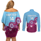Central Queensland Rugby Custom Couples Matching Off Shoulder Short Dress and Long Sleeve Button Shirt Go Capras Aboriginal Art - Aussie Hoodie