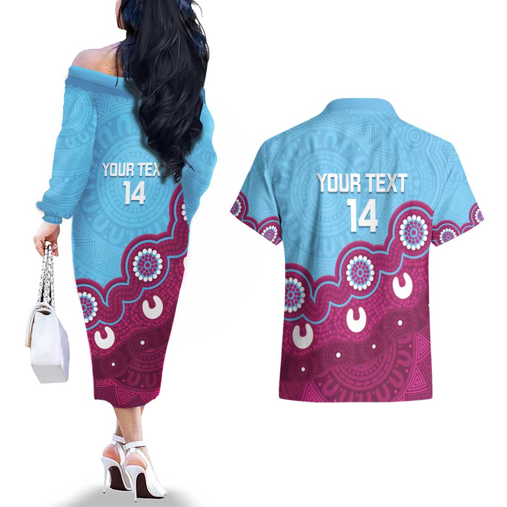 Central Queensland Rugby Custom Couples Matching Off The Shoulder Long Sleeve Dress and Hawaiian Shirt Go Capras Aboriginal Art - Aussie Hoodie