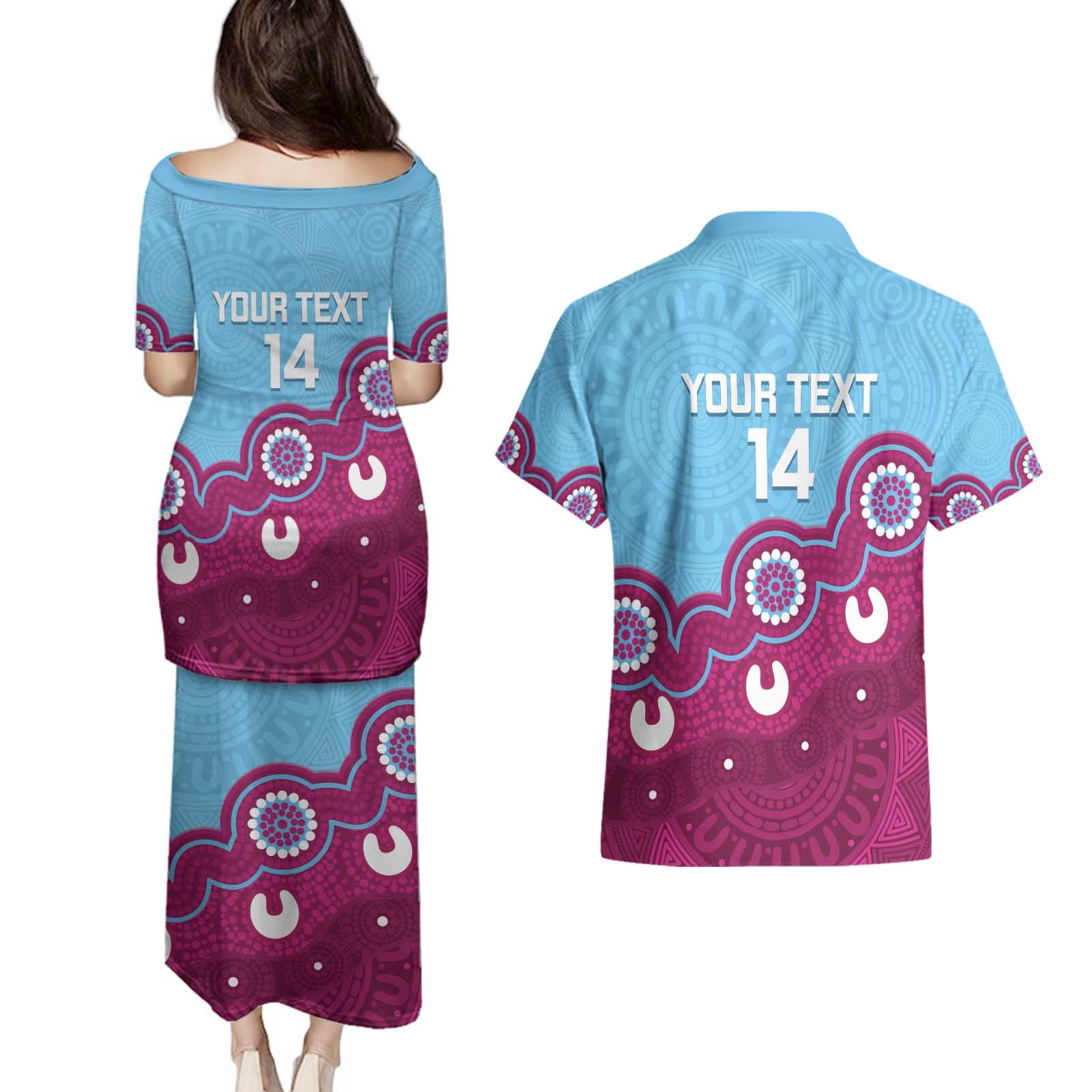 Central Queensland Rugby Custom Couples Matching Puletasi and Hawaiian Shirt Go Capras Aboriginal Art - Aussie Hoodie