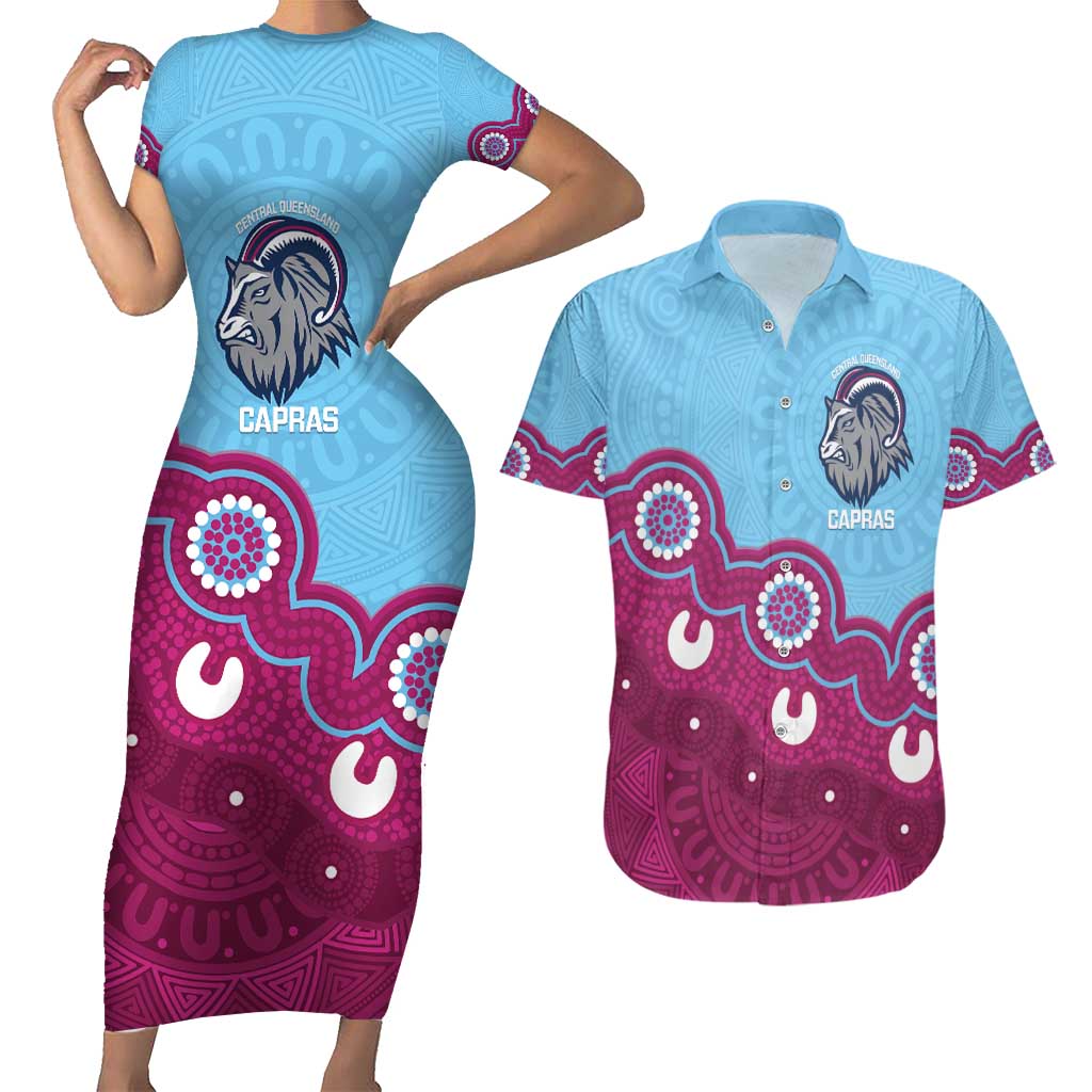 Central Queensland Rugby Custom Couples Matching Short Sleeve Bodycon Dress and Hawaiian Shirt Go Capras Aboriginal Art - Aussie Hoodie