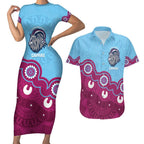 Central Queensland Rugby Custom Couples Matching Short Sleeve Bodycon Dress and Hawaiian Shirt Go Capras Aboriginal Art - Aussie Hoodie