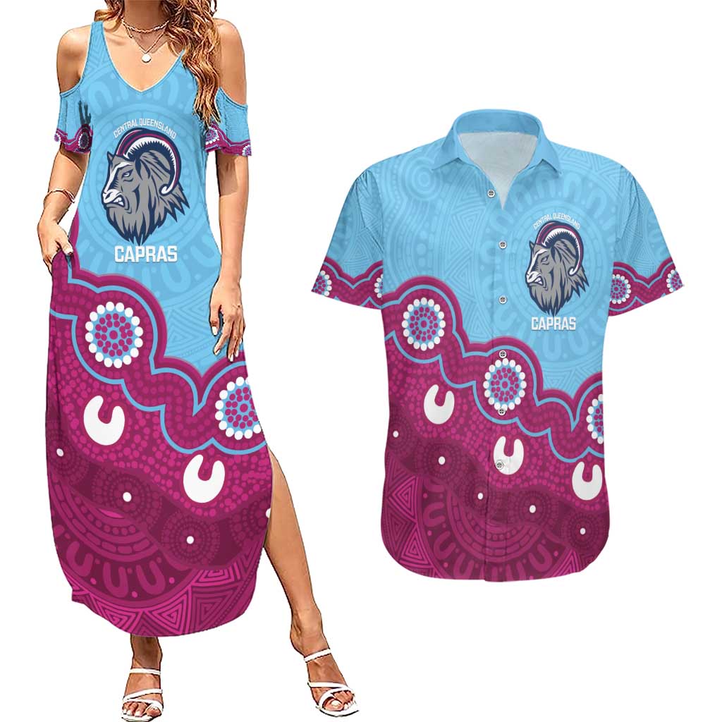 Central Queensland Rugby Custom Couples Matching Summer Maxi Dress and Hawaiian Shirt Go Capras Aboriginal Art - Aussie Hoodie