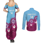 Central Queensland Rugby Custom Couples Matching Summer Maxi Dress and Long Sleeve Button Shirt Go Capras Aboriginal Art - Aussie Hoodie