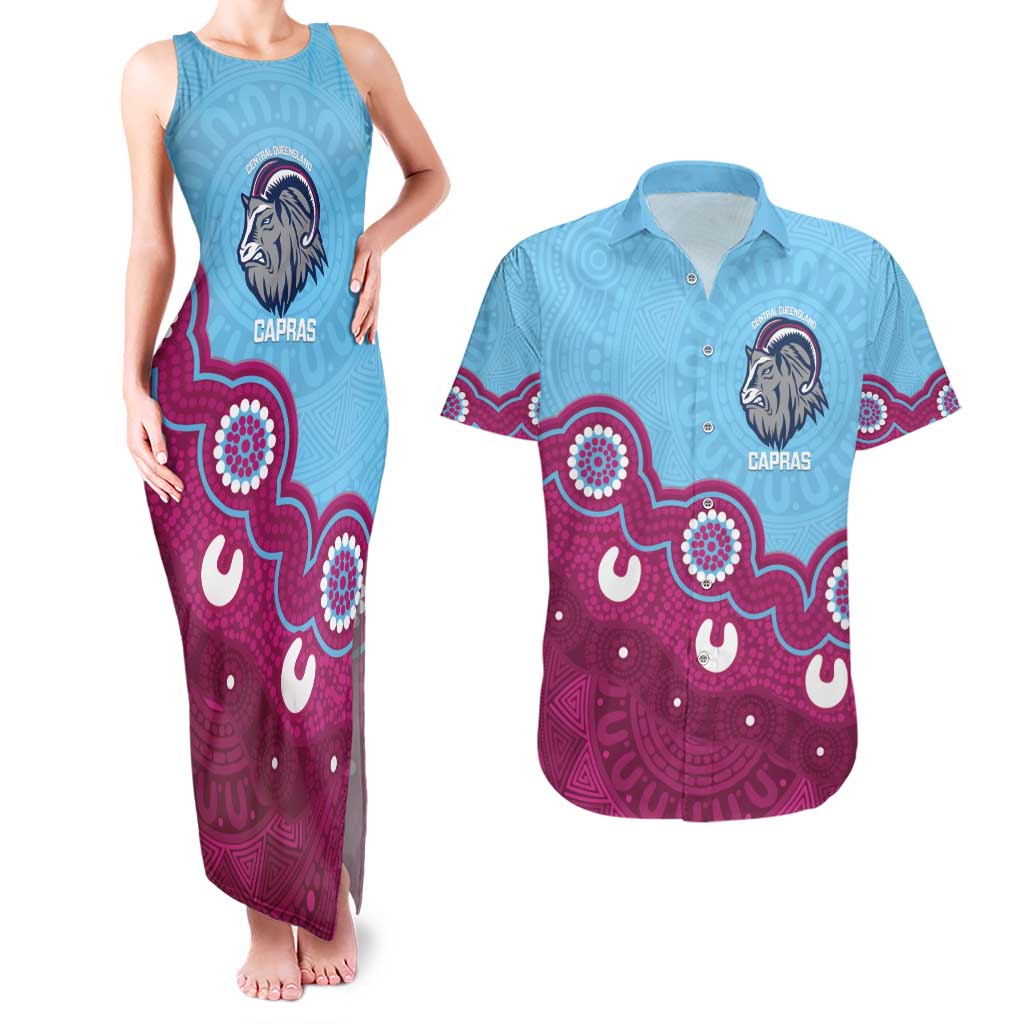 Central Queensland Rugby Custom Couples Matching Tank Maxi Dress and Hawaiian Shirt Go Capras Aboriginal Art - Aussie Hoodie