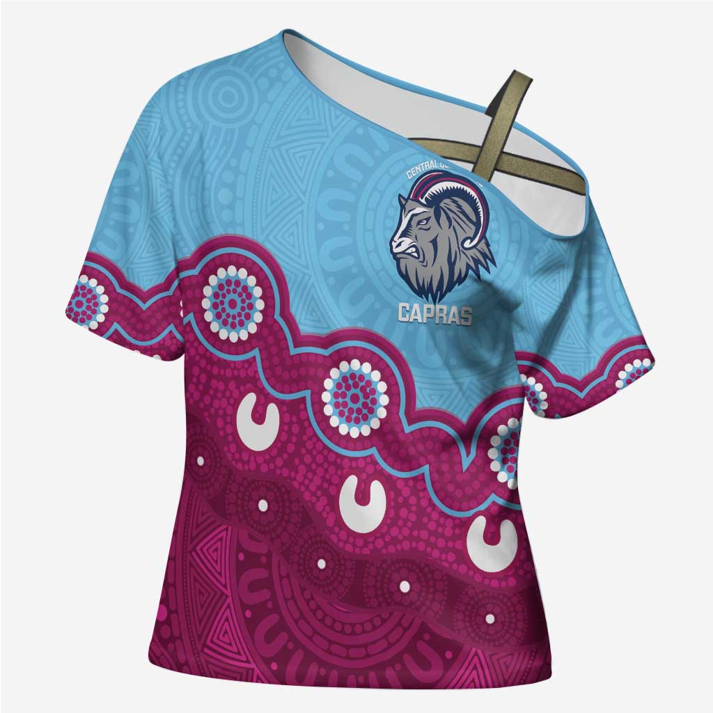 Central Queensland Rugby Custom Cross Shoulder Shirt Go Capras Aboriginal Art - Aussie Hoodie